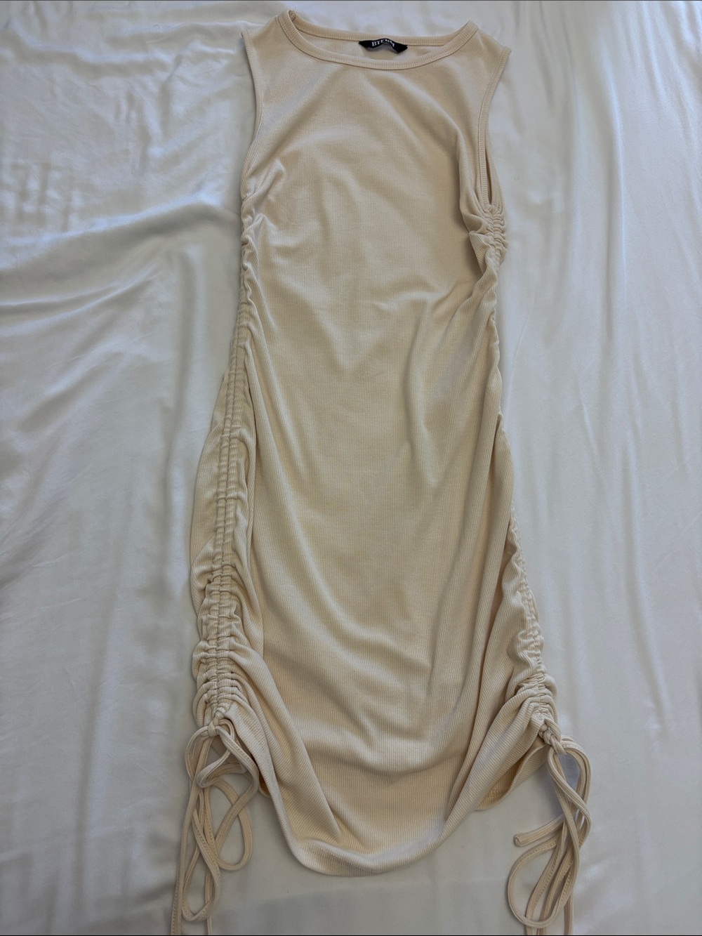 ruched beige dress